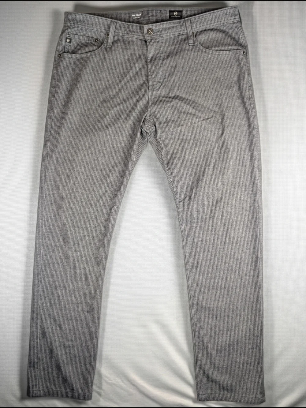 AG Adriano Goldschmied The Tellis Slim Fit Gray Herringbone Men's‎ Pants 38RX32